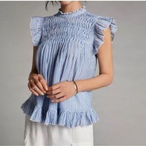 Anthropologie Uli Ruffled Blouse striped small